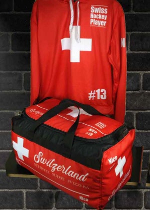 Swiss Hockey Player Sporttasche mit Name & Nummer